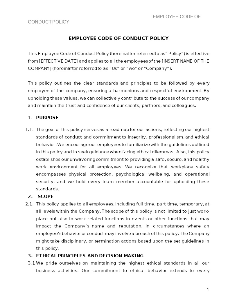 EMPLOYEE CODE OF CONDUCT POLICY