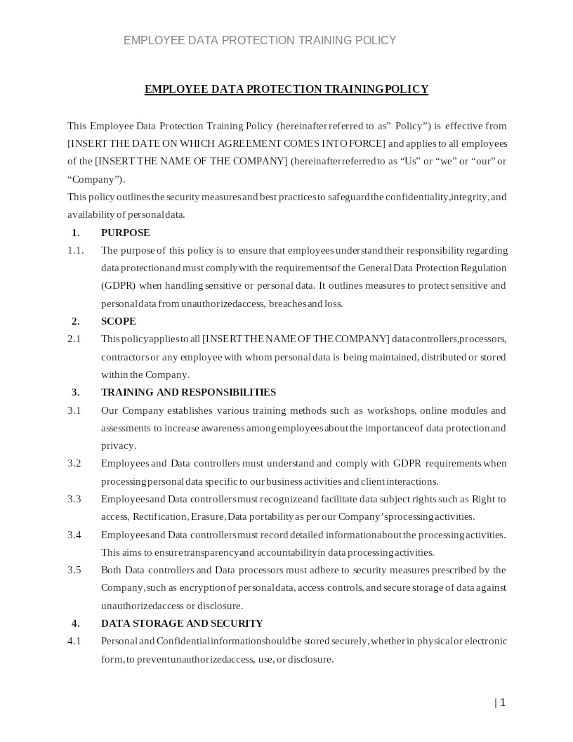 EMPLOYEE DATA PROTECTION POLICY