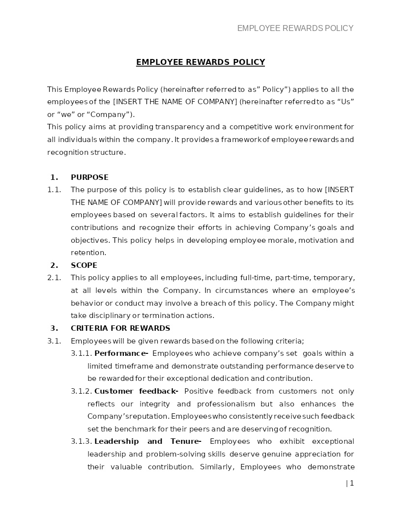 EMPLOYEE REWARD POLICY