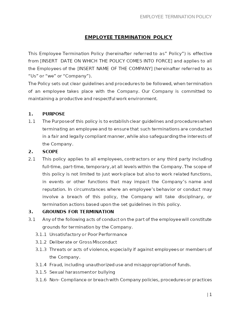 EMPLOYEE TERMINATION POLICY