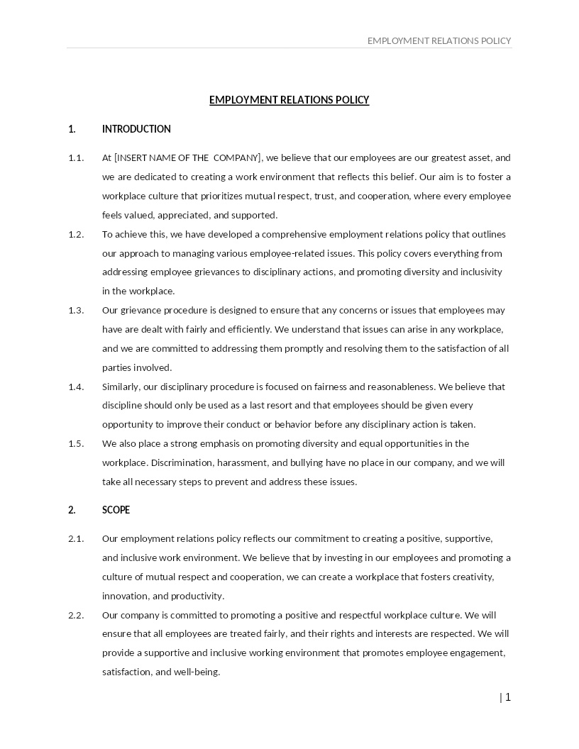 EMPLOYMENT RELATIONS POLICY