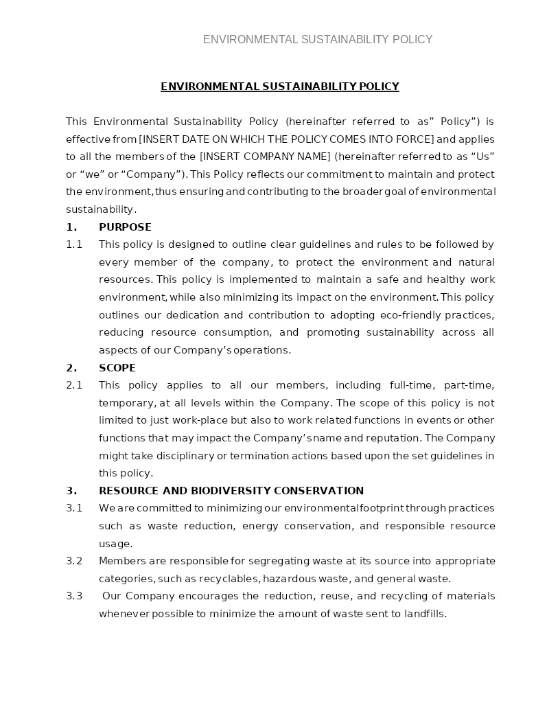 ENVIRONMENTAL SUSTAINABILITY POLICY