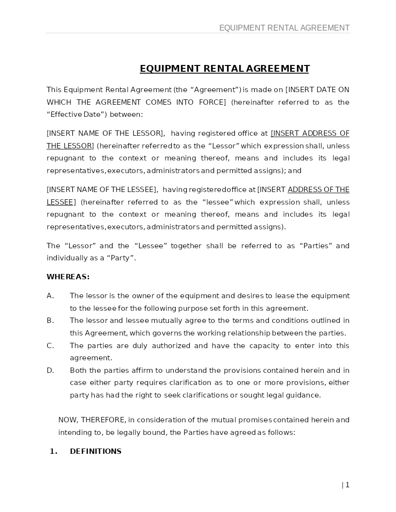 EQUIPMENT RENTAL AGREEMENT
