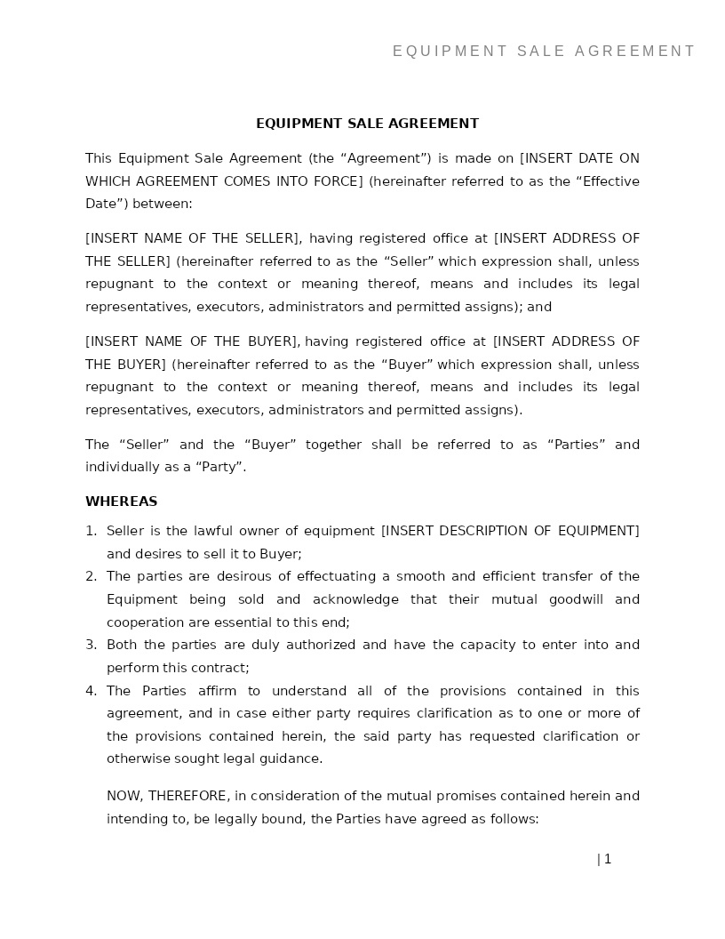 EQUIPMENT SALE AGREEMENT