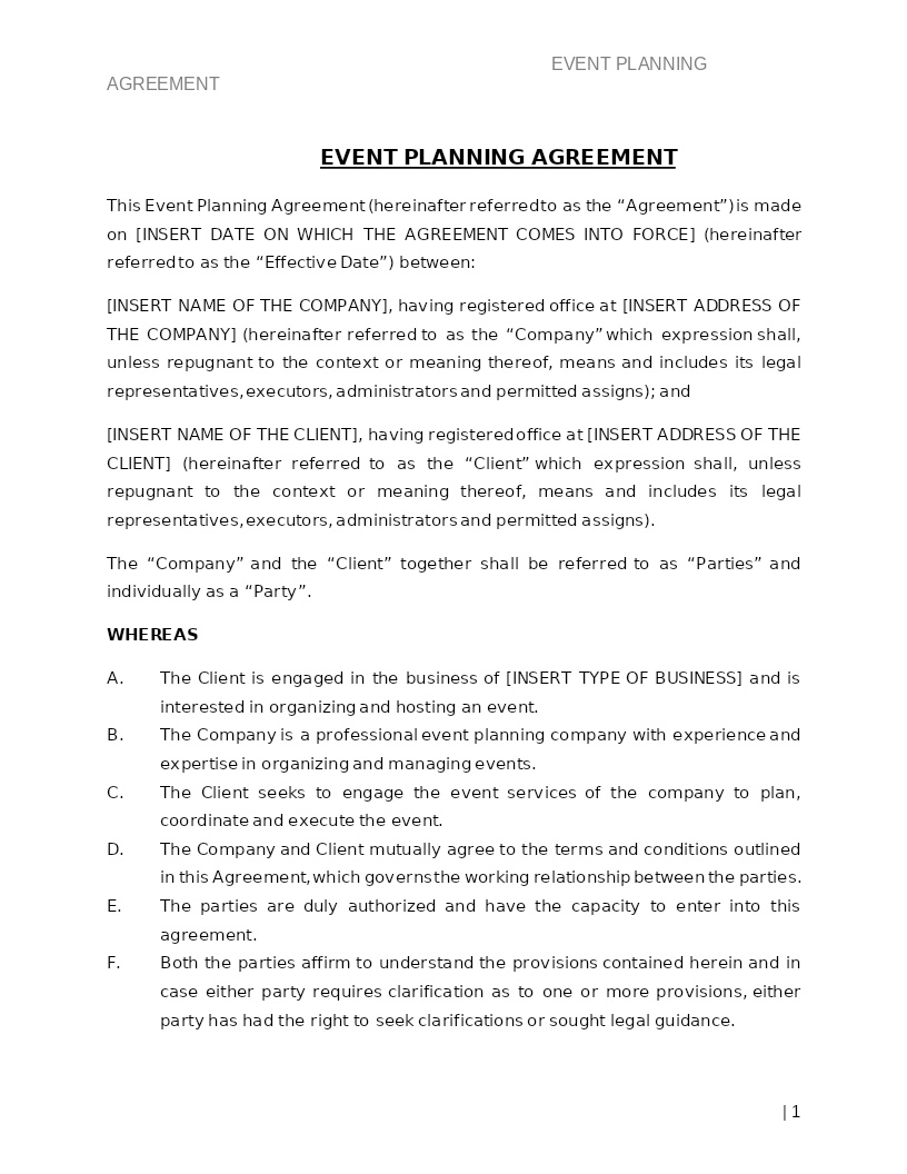 EVENT PLANNING AGREEMENT
