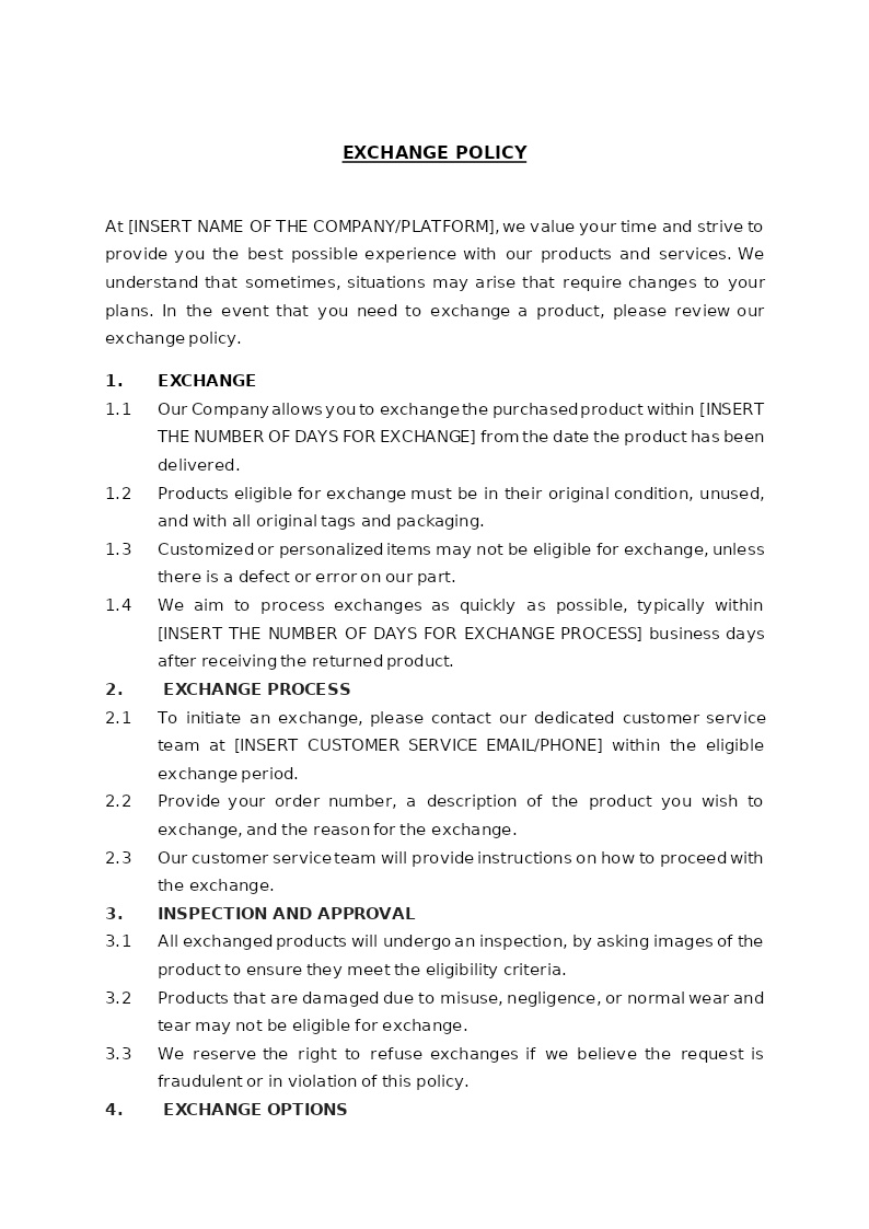 EXCHANGE POLICY