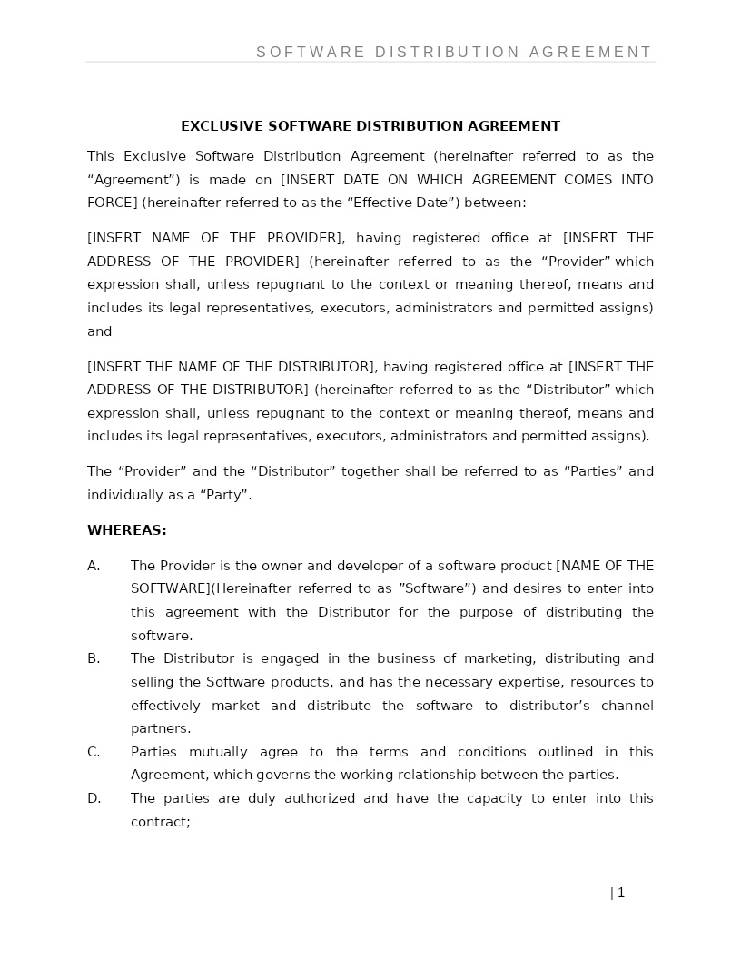EXCLUSIVE SOFTWARE DISTRIBUTION AGREEMENT