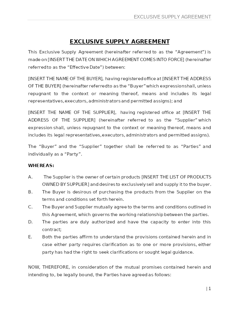 EXCLUSIVE SUPPLY AGREEMENT