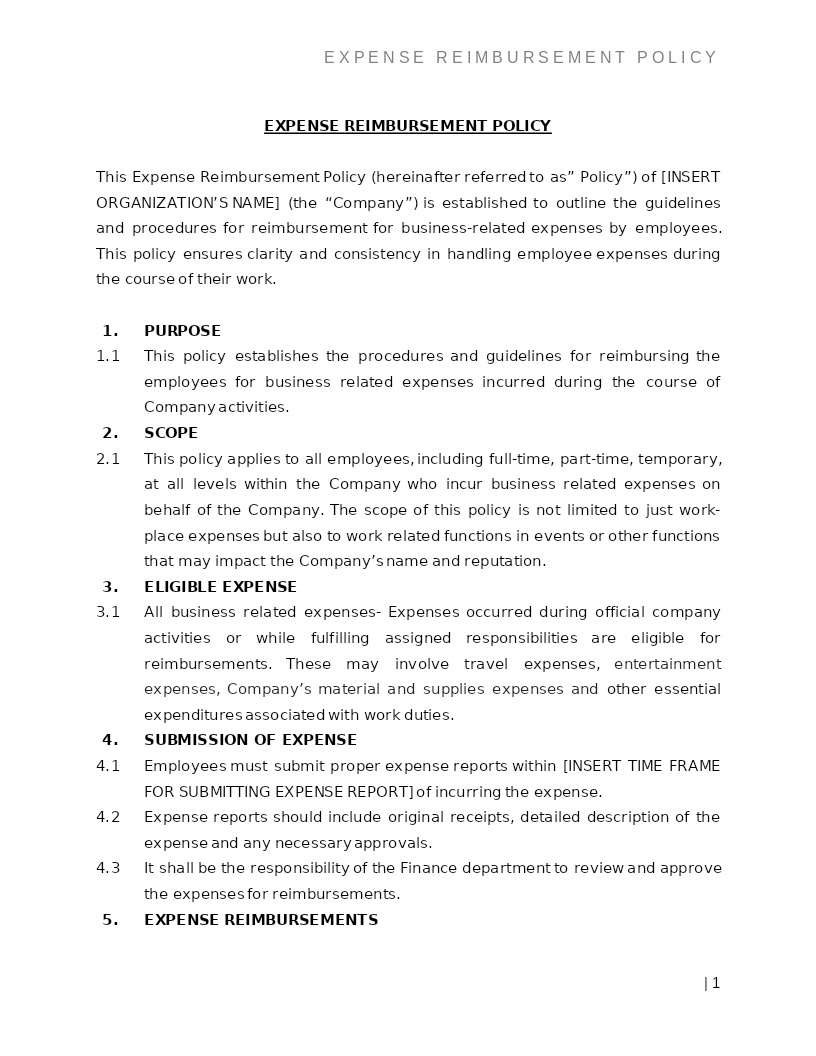 EXPENSE REIMBURSEMENT POLICY