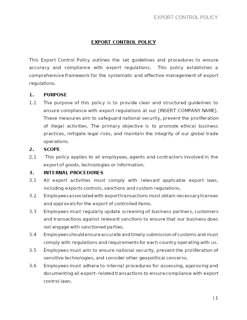 EXPORT CONTROL POLICY