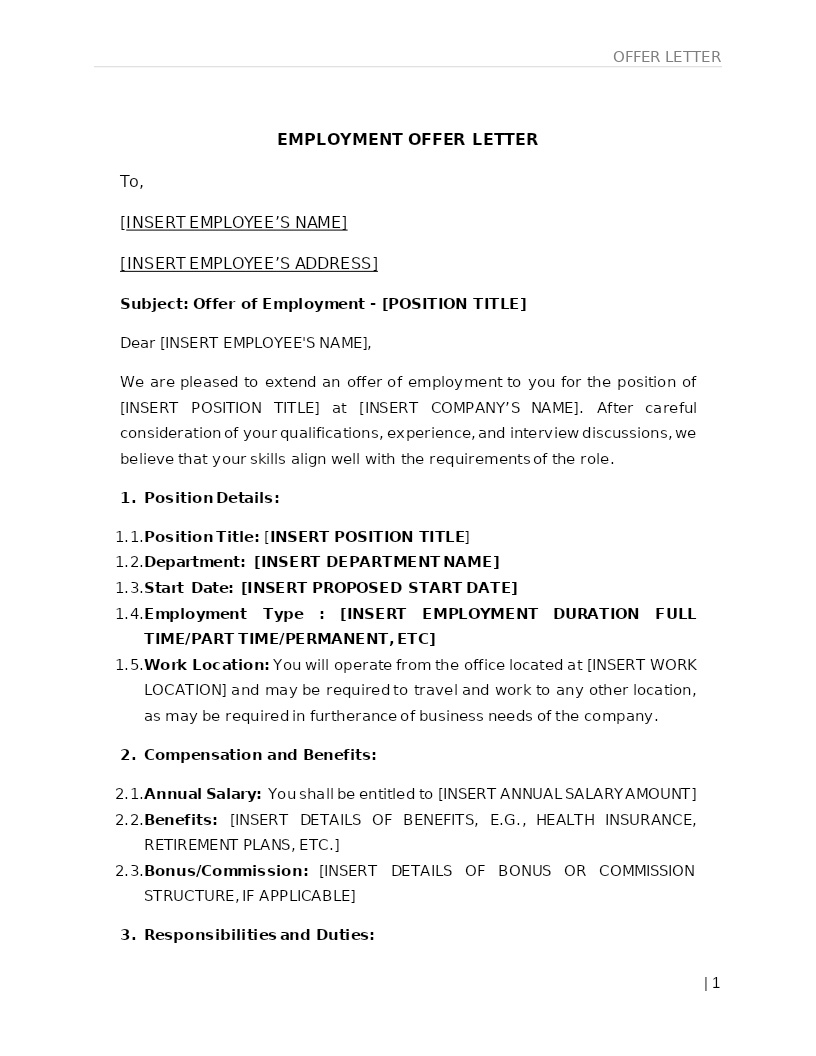 EMPLOYMENT OFFER LETTER