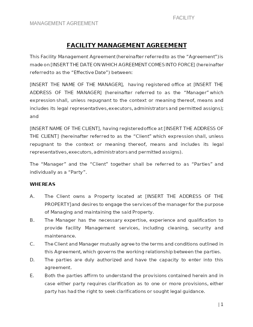 FACILITY MANAGEMENT AGREEMENT
