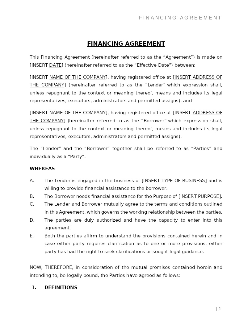 FINANCING AGREEMENT