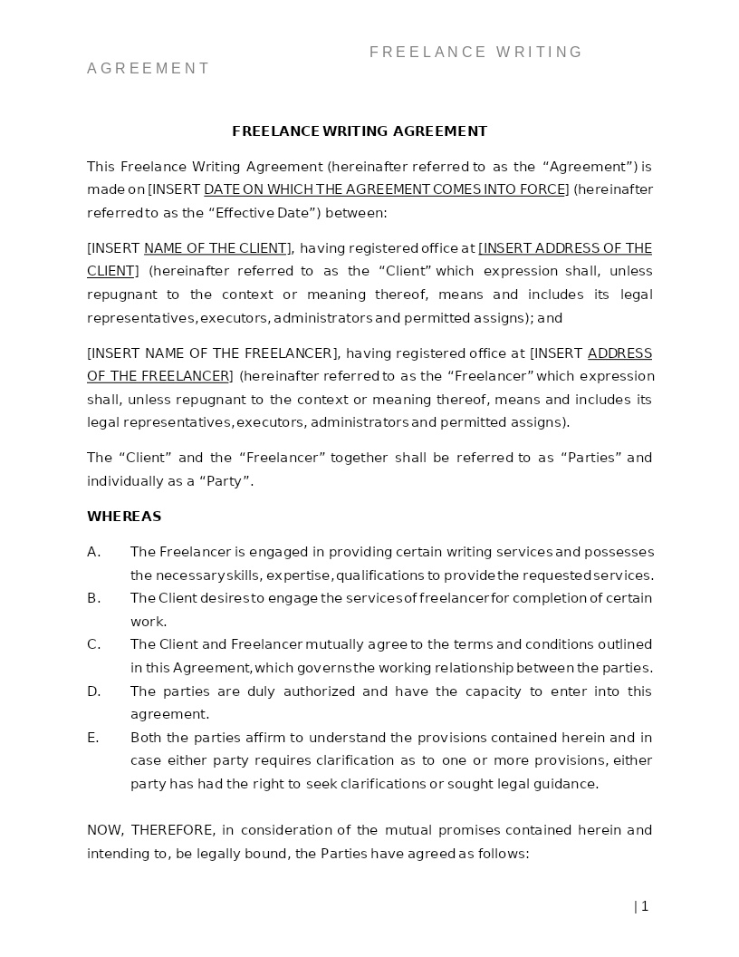 FREELANCE WRITING AGREEMENT