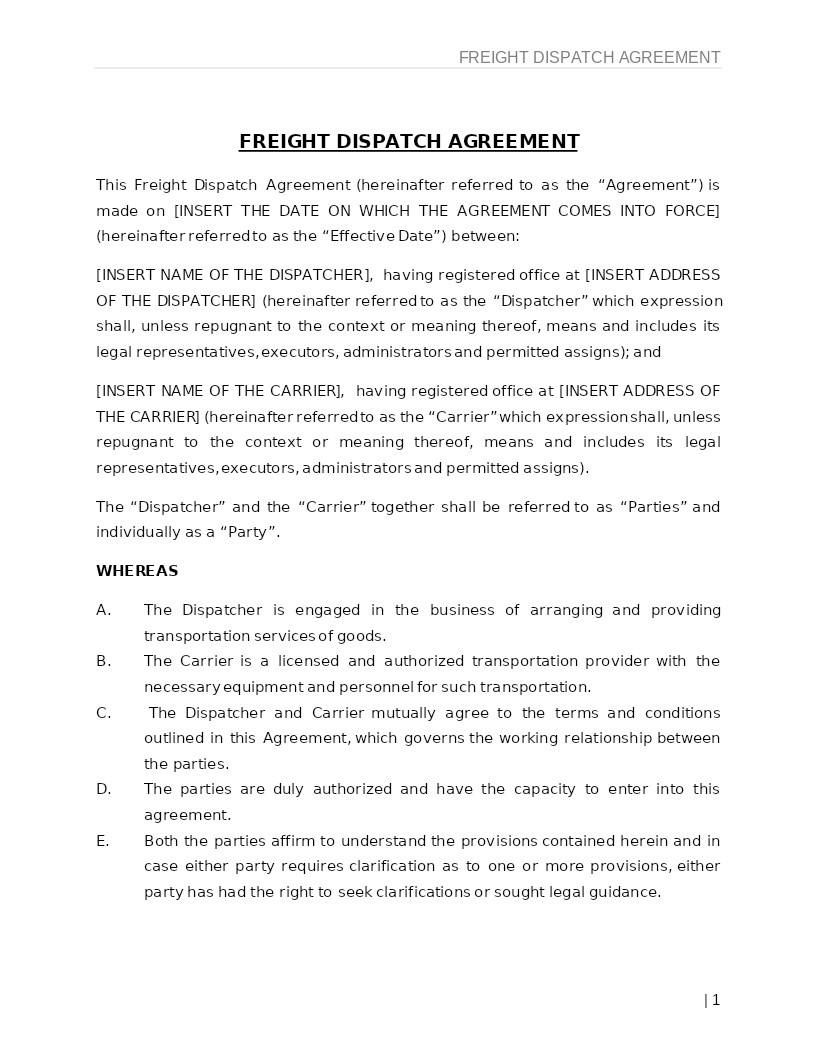 FREIGHT DISPATCH AGREEMENT