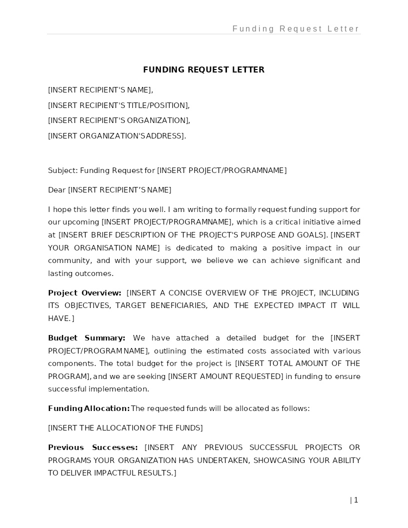 FUNDING REQUEST LETTER