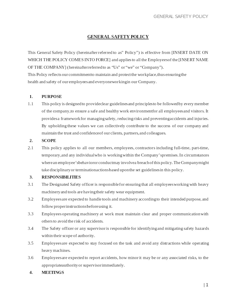 GENERAL SAFETY POLICY