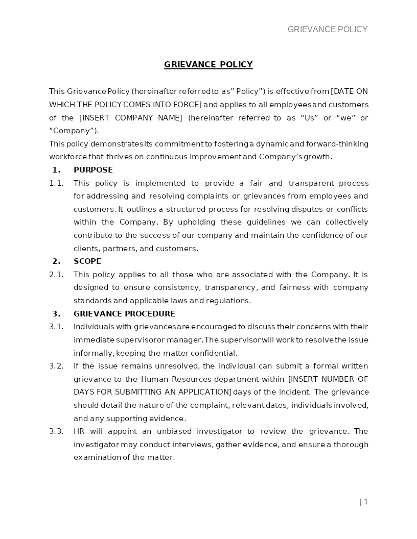 GRIEVANCE POLICY