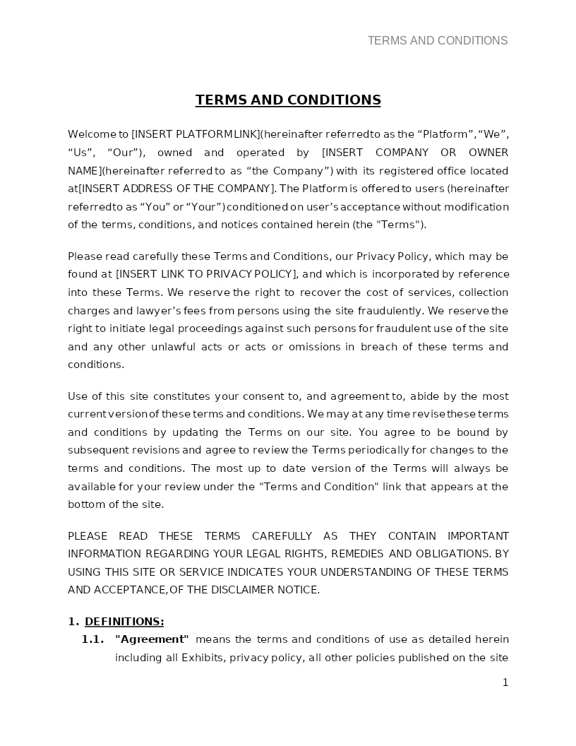 TERMS AND CONDITIONS