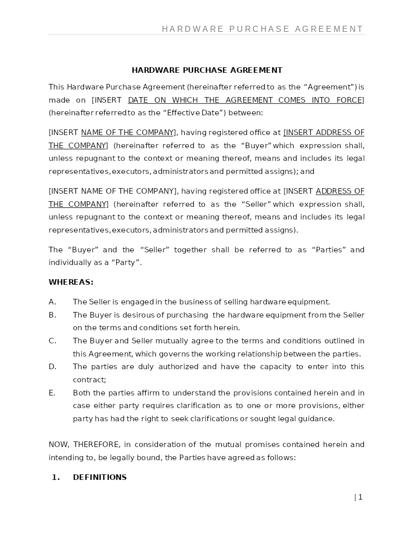 HARDWARE PURCHASE AGREEMENT