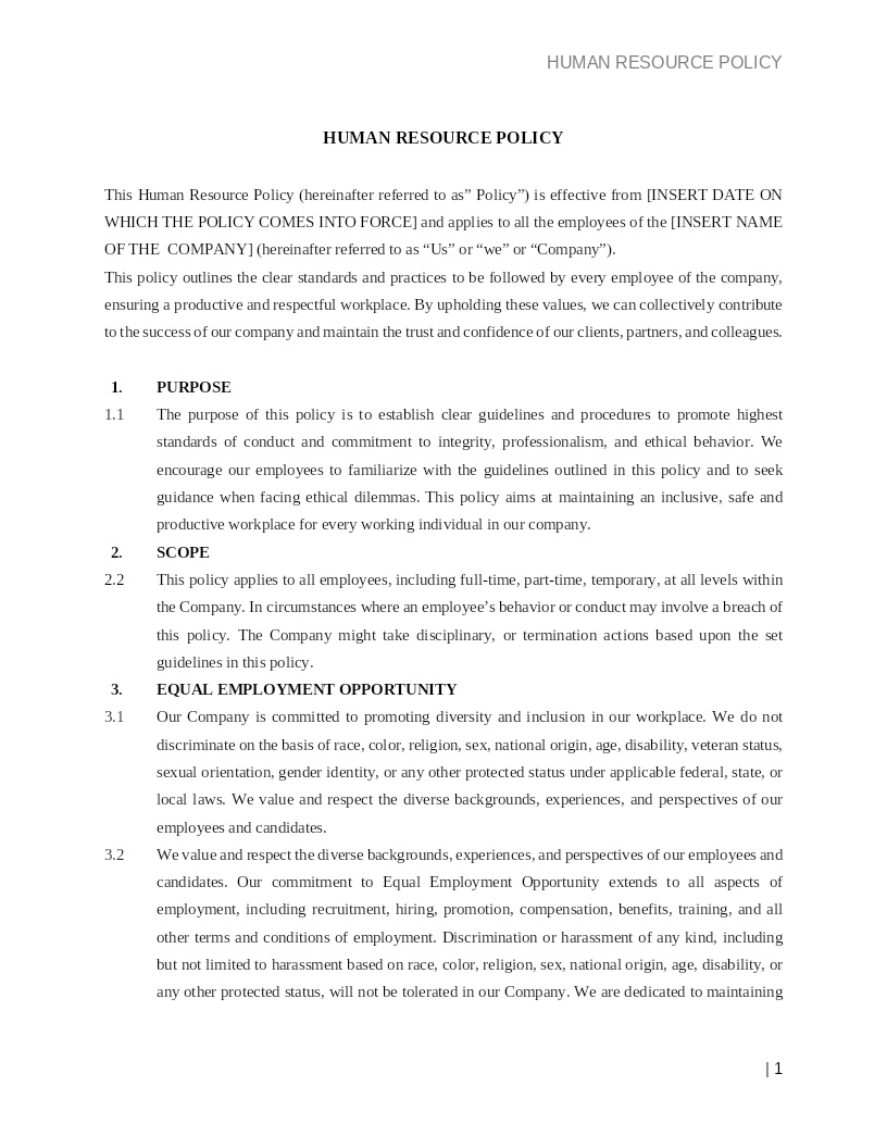 HUMAN RESOURCE POLICY