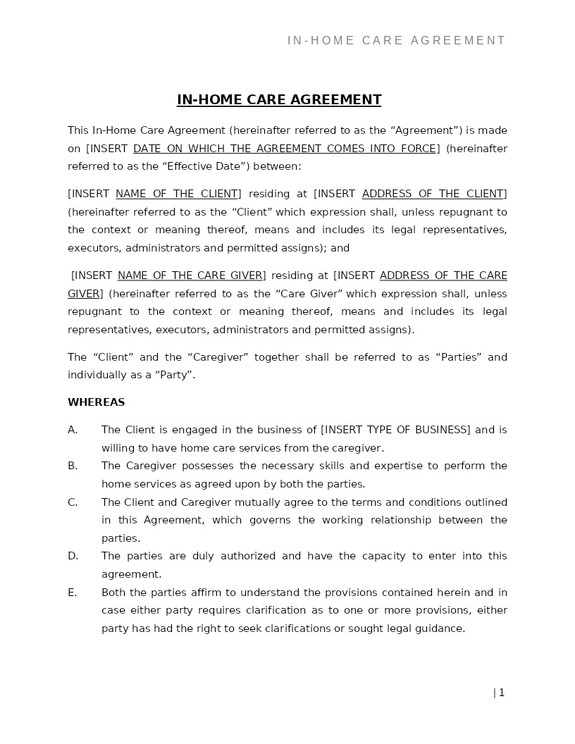 IN-HOME CARE AGREEMENT