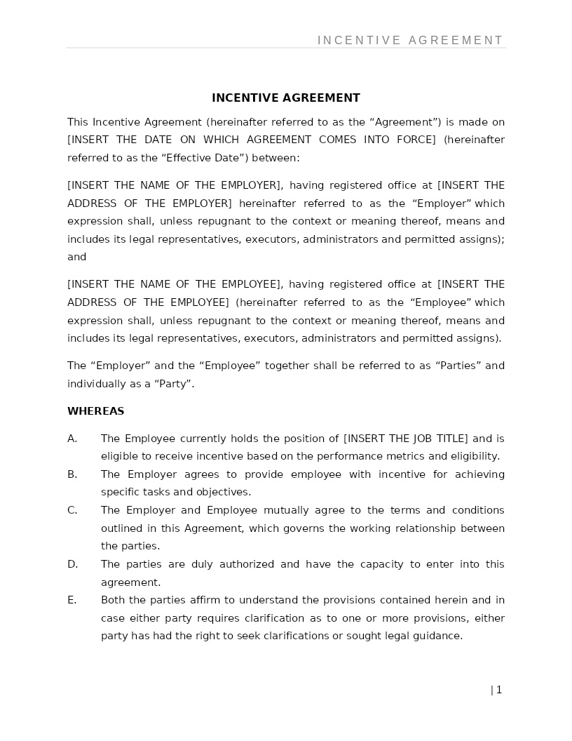 INCENTIVE AGREEMENT