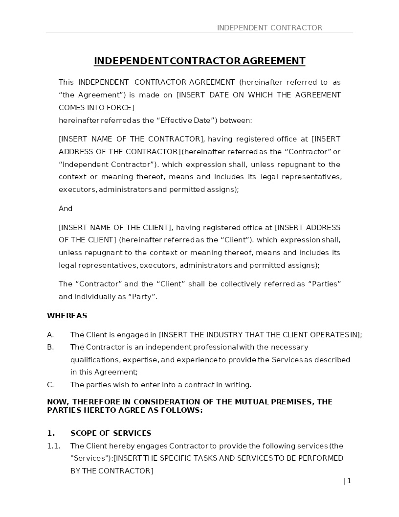 INDEPENDENT CONTRACTOR AGREEMENT