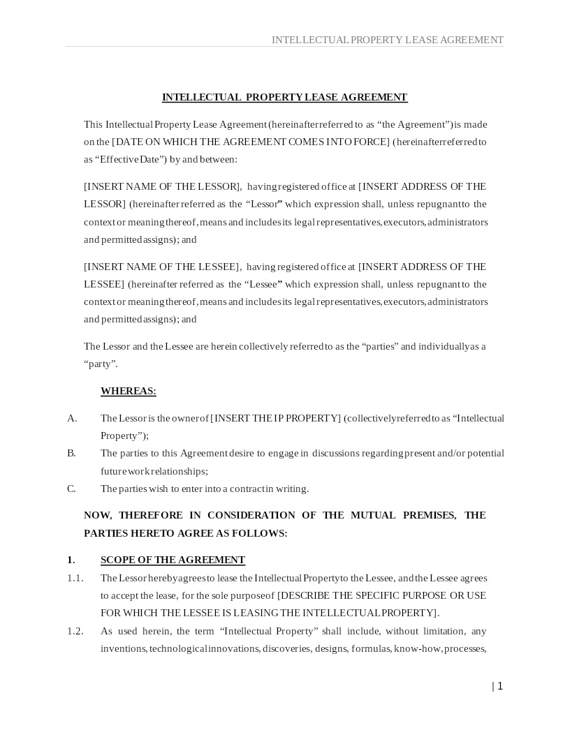 INTELLECTUAL PROPERTY LEASE AGREEMENT