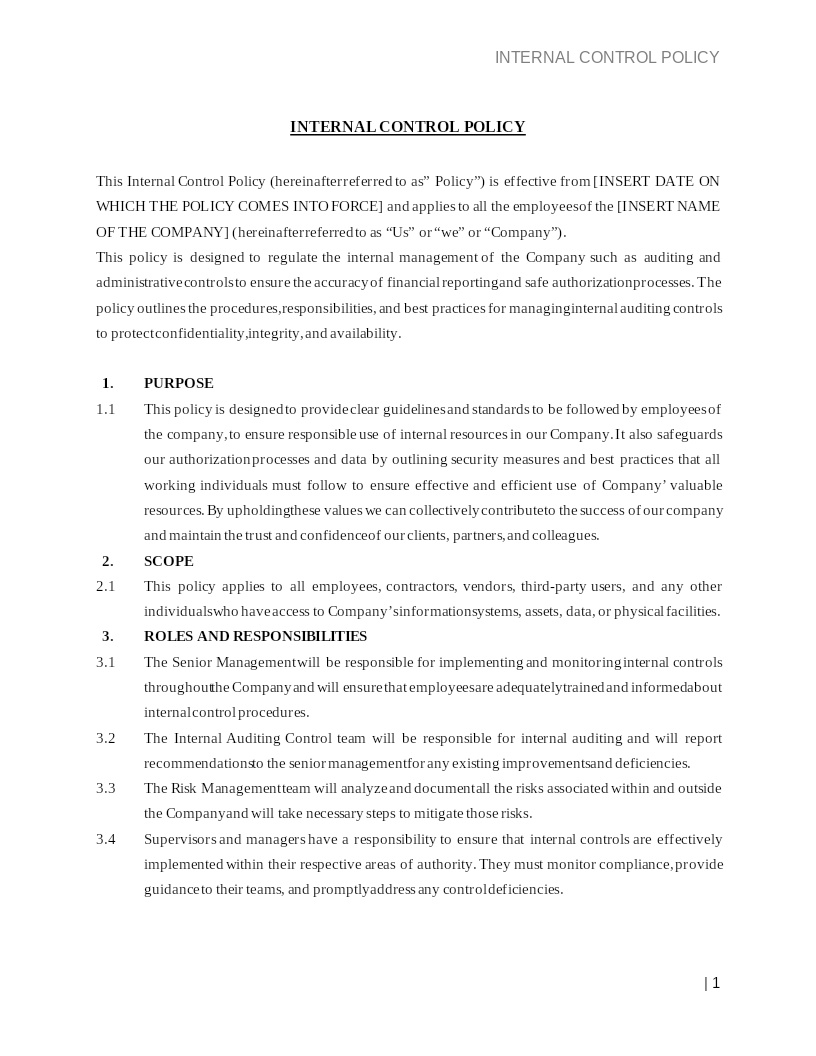 INTERNAL CONTROL POLICY