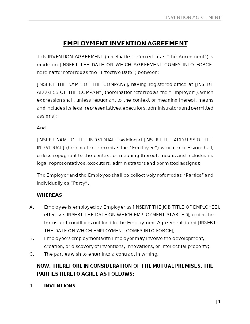 EMPLOYMENT INVENTION AGREEMENT