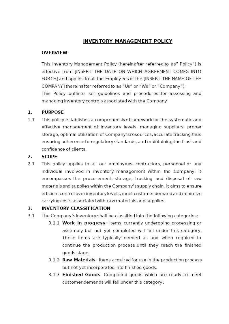 INVENTORY MANAGEMENT POLICY