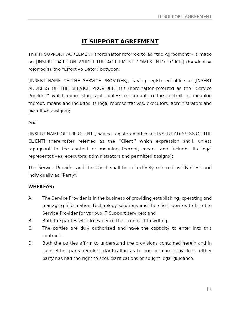 IT SUPPORT AGREEMENT