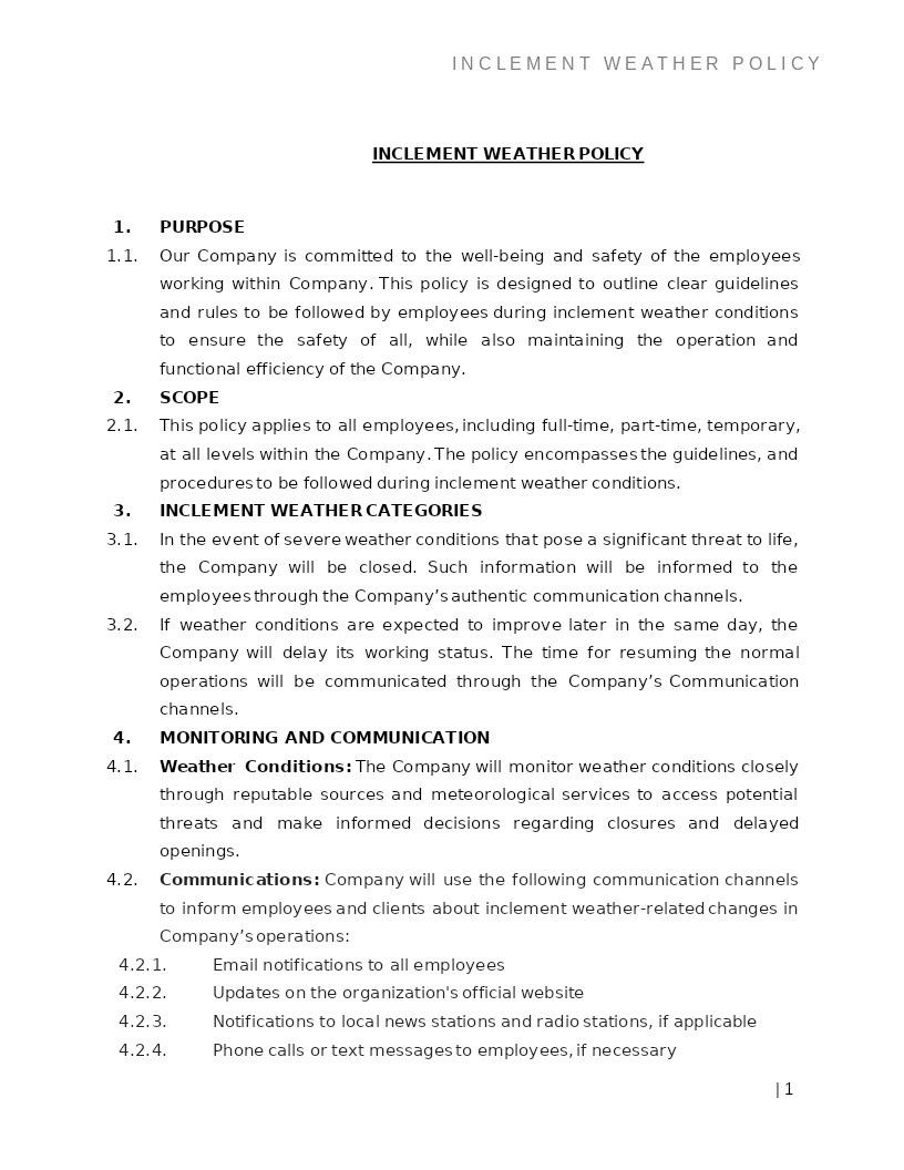 INCLEMENT WEATHER POLICY