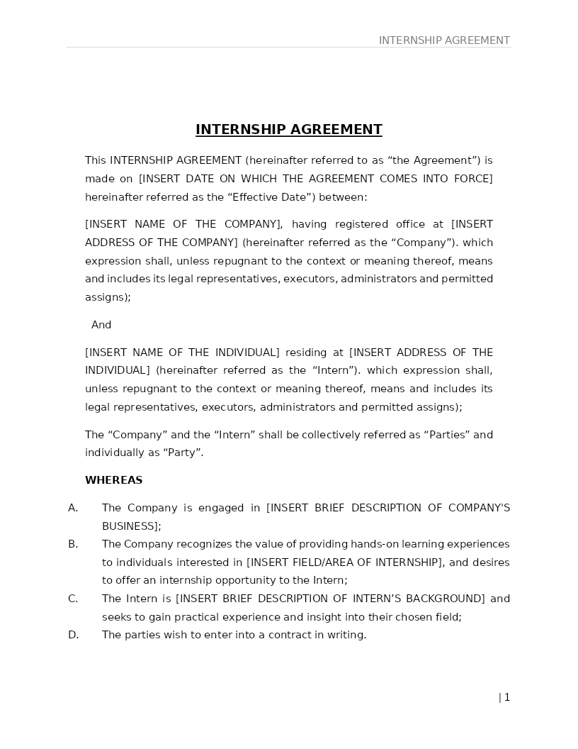 INTERNSHIP AGREEMENT