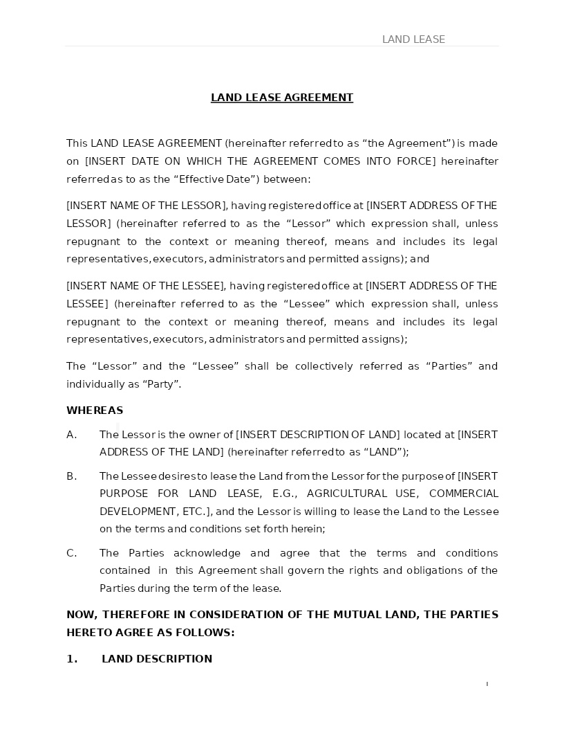 LAND LEASE AGREEMENT