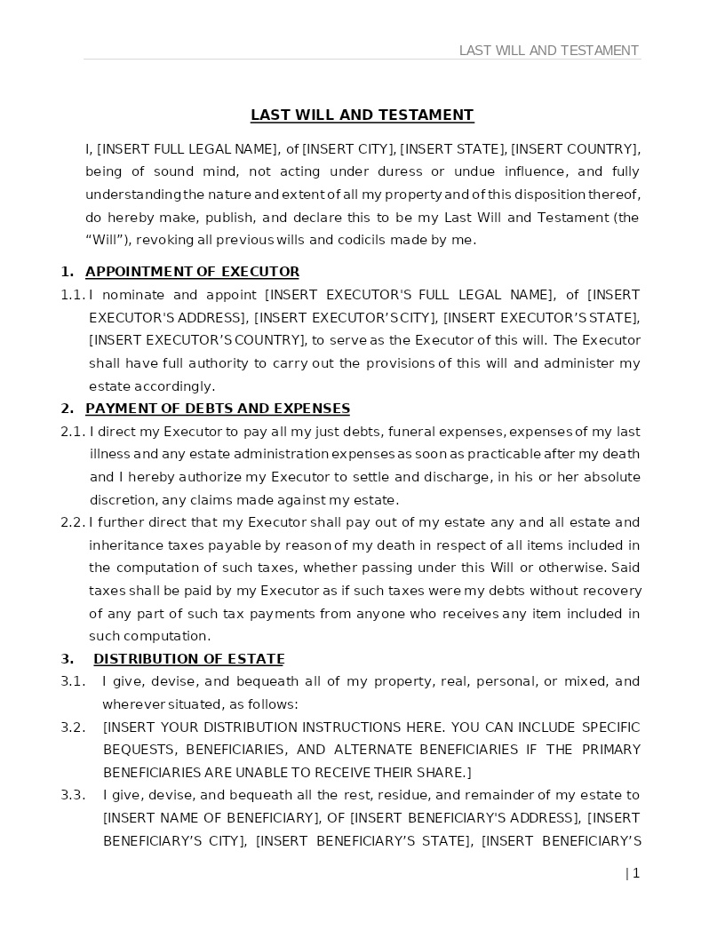 LAST WILL AND TESTAMENT