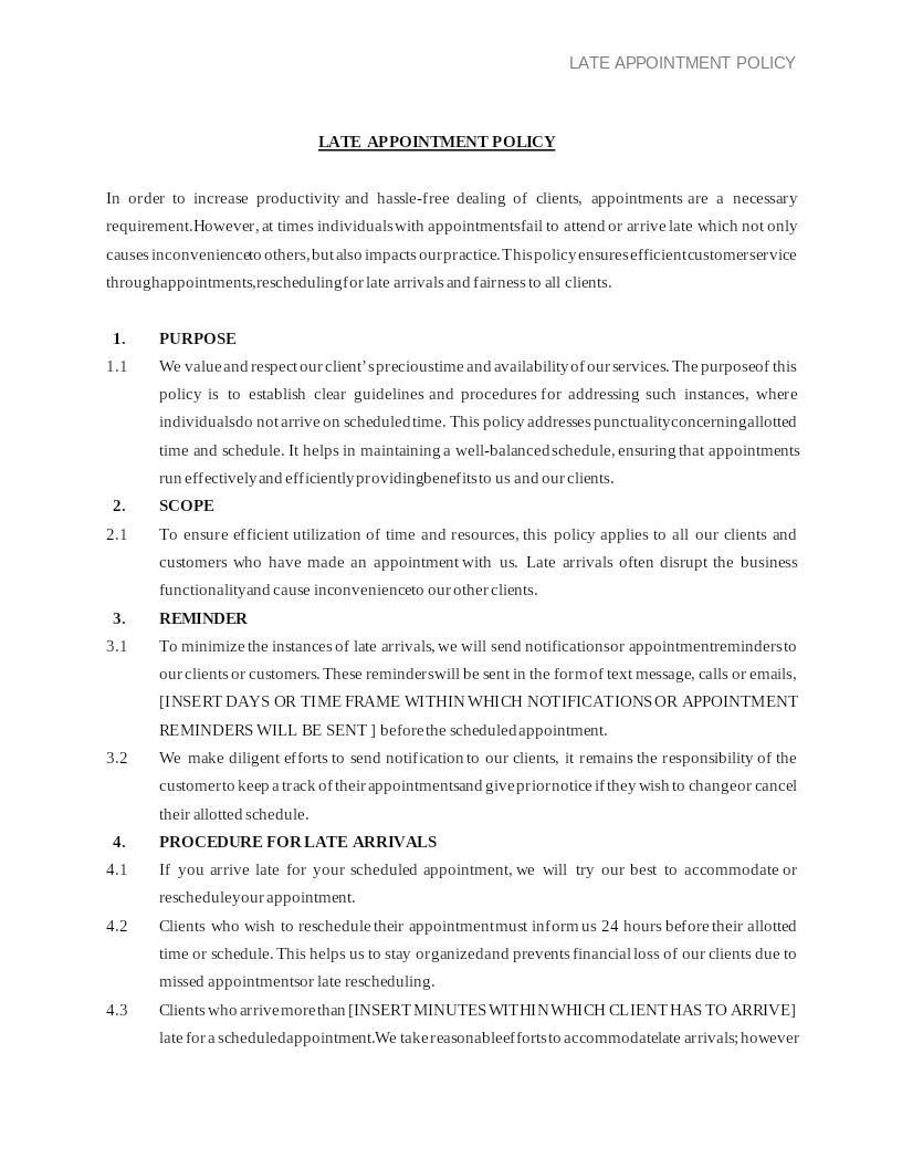 LATE APPOINTMENT POLICY