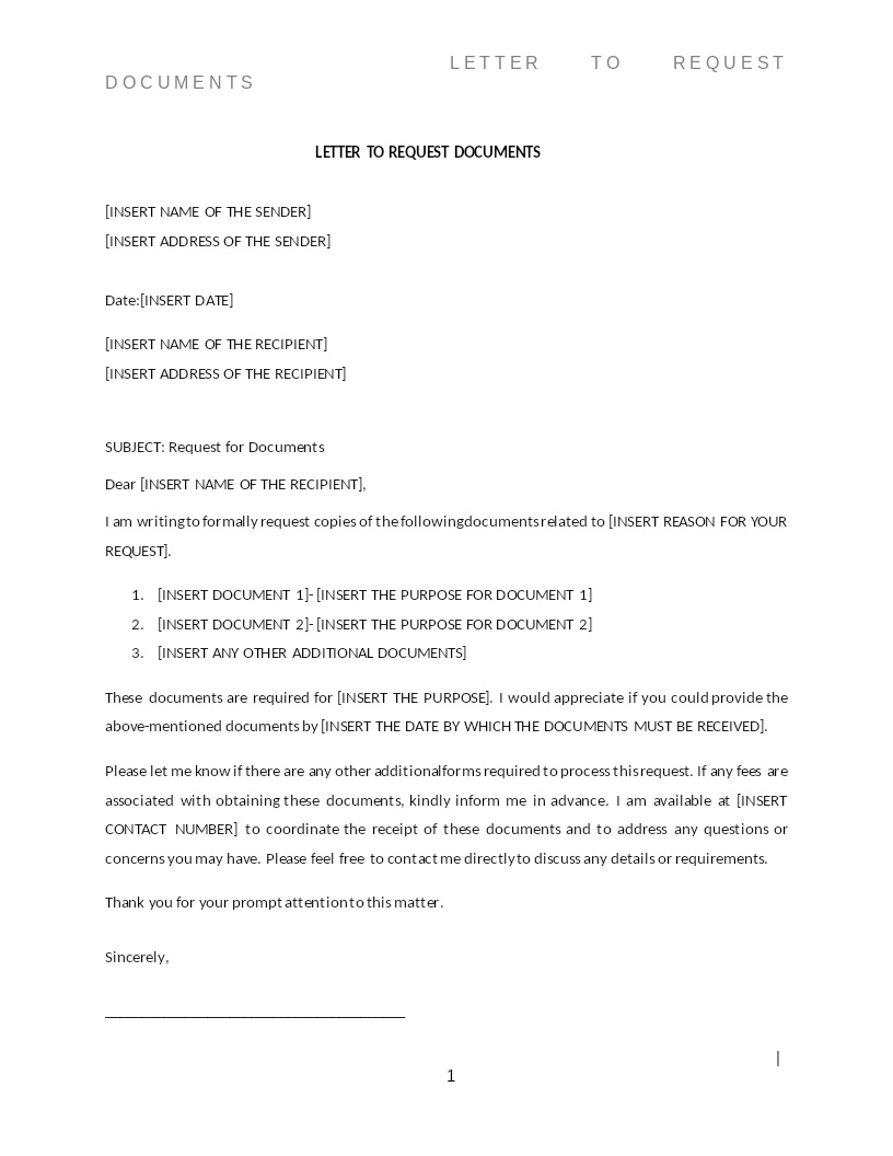 LETTER TO REQUEST DOCUMENTS