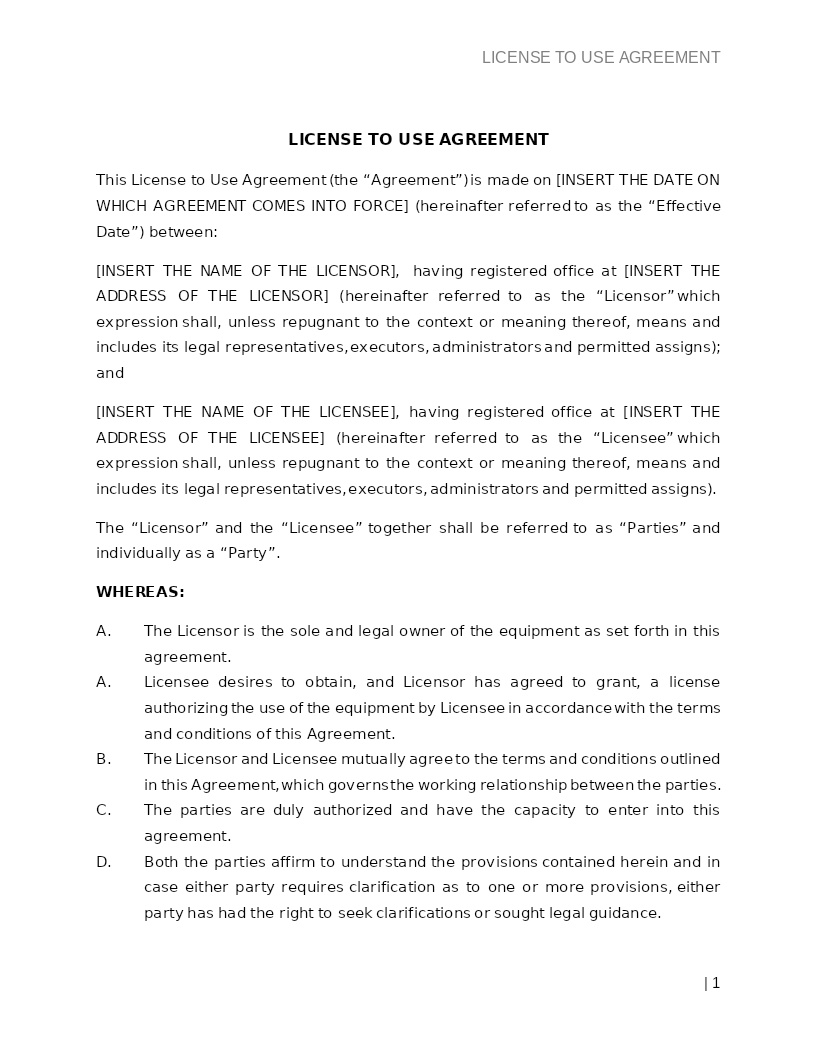 LICENSE TO USE AGREEMENT