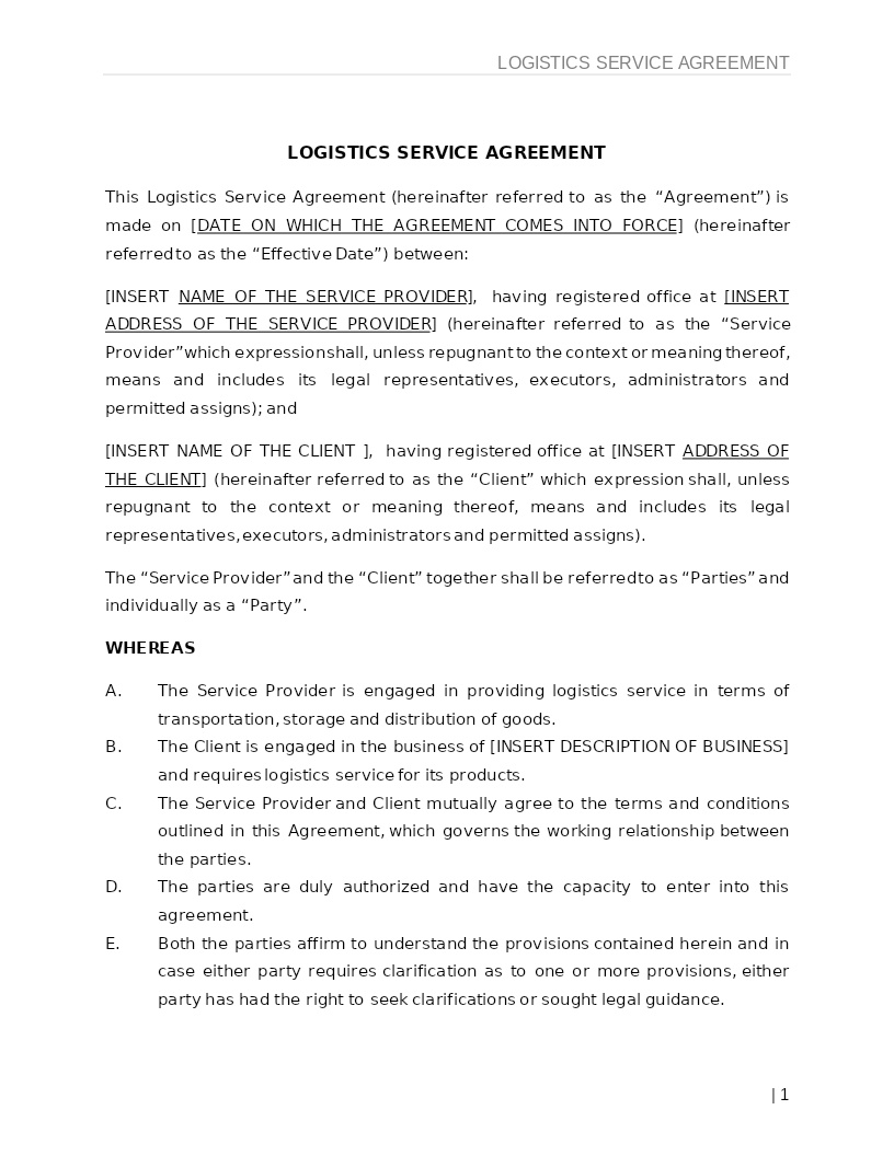 LOGISTICS SERVICE AGREEMENT