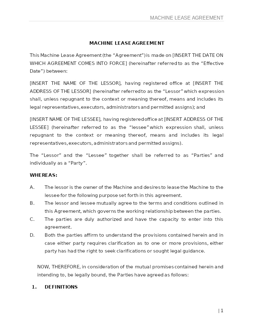 MACHINE LEASE AGREEMENT