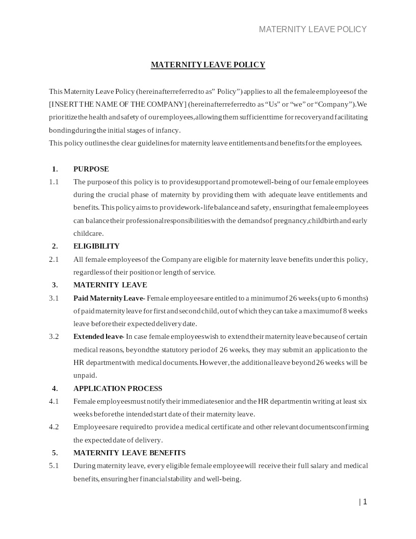 MATERNITY LEAVE POLICY