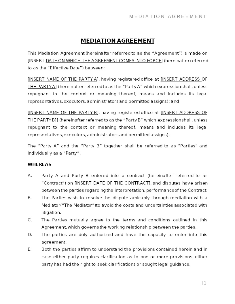 MEDIATION AGREEMENT