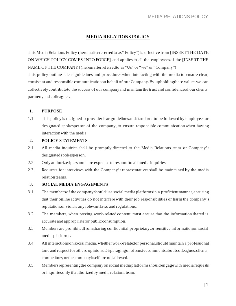 MEDIA RELATIONS POLICY