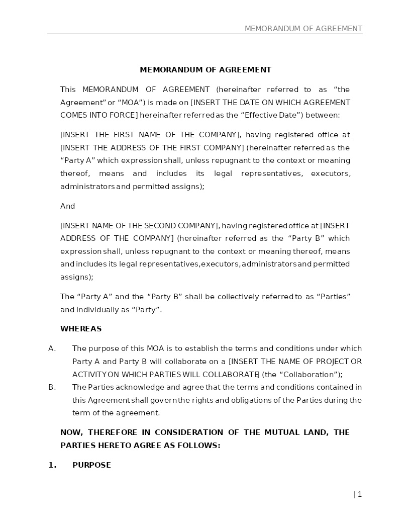MEMORANDUM OF AGREEMENT