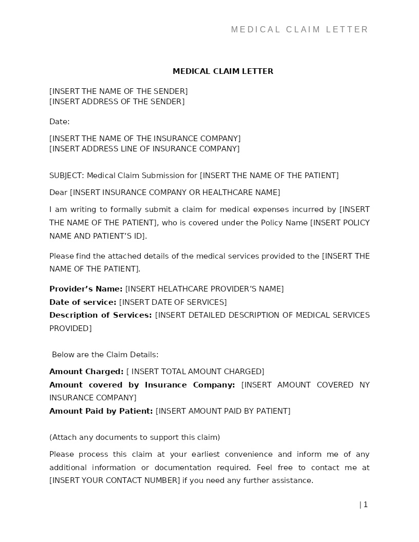 MEDICAL CLAIM LETTER