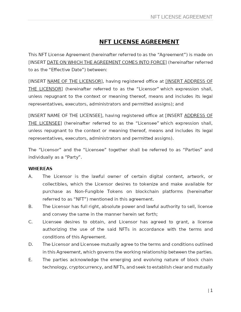 NFT LICENSE AGREEMENT