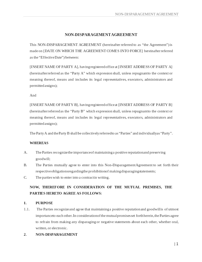 NON-DISPARAGEMENT AGREEMENT