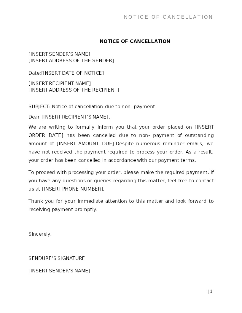 NOTICE OF CANCELLATION